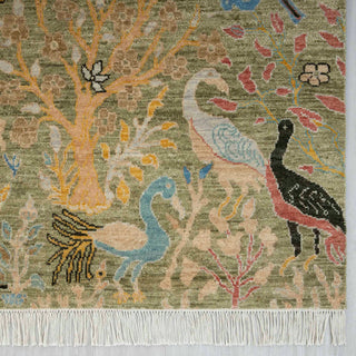 Green Birds Peacock Gardens Tree Wool Rug