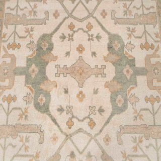 Soft Neutral & Sage Oushak Geometric Medallion Hand-Knotted Wool Area Rug