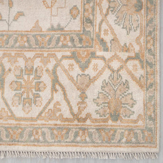 Soft Neutral & Sage Oushak Geometric Medallion Hand-Knotted Wool Area Rug