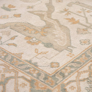 Soft Neutral & Sage Oushak Geometric Medallion Hand-Knotted Wool Area Rug