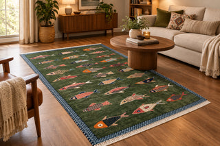 Whimsical - Fish Motifs Soft Wool Area Rug