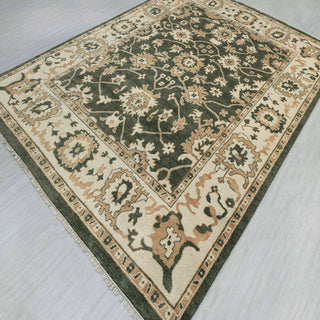 10x14 Green Cream Modern Oushak Large Area Wool Rug