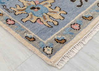 Periwinkle 8x10 Ivory Turkish Oushak Hand Knotted Wool Rug