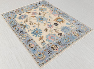 Periwinkle 8x10 Ivory Turkish Oushak Hand Knotted Wool Rug