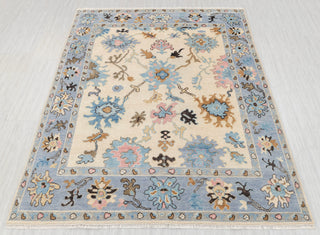 Periwinkle 8x10 Ivory Turkish Oushak Hand Knotted Wool Rug