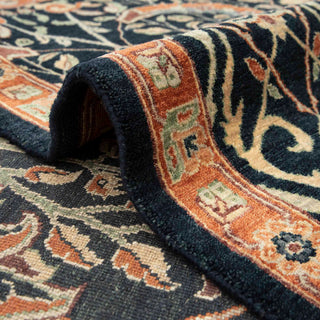 Midnight Navy & Terracotta Persian Pictorial Hand-Knotted Wool Area Rug