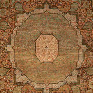 Earthy Rust & Sage Geometric Hand-Knotted Wool Area Rug