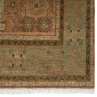 Earthy Rust & Sage Geometric Hand-Knotted Wool Area Rug