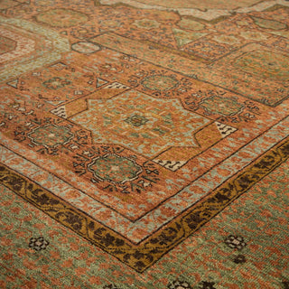 Earthy Rust & Sage Geometric Hand-Knotted Wool Area Rug