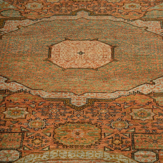 Earthy Rust & Sage Geometric Hand-Knotted Wool Area Rug