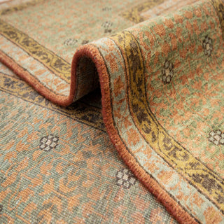 Earthy Rust & Sage Geometric Hand-Knotted Wool Area Rug