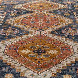 Sharlan Blue Gold Persian Hand Knotted  Wool Rug
