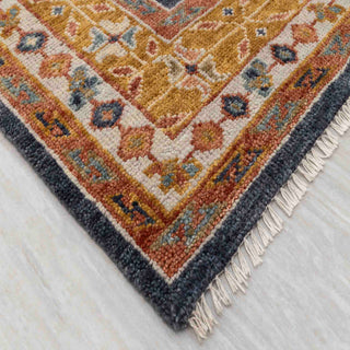 Sharlan Blue Gold Persian Hand Knotted  Wool Rug