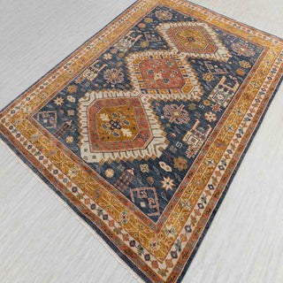 Sharlan Blue Gold Persian Hand Knotted  Wool Rug