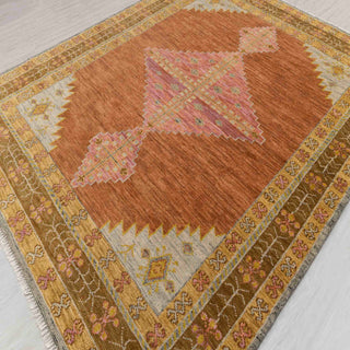 Medaline Coral Rust Gold Serapi Persian Wool Rug