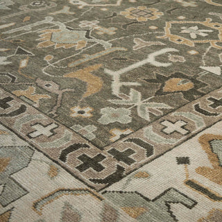Olive Sage & Ivory Oushak Hand-Knotted Wool Area Rug