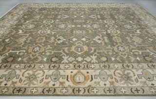Olive Sage & Ivory Oushak Hand-Knotted Wool Area Rug