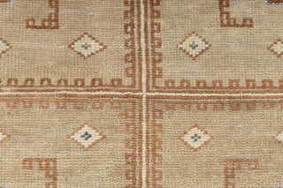 Warm Camel & Charcoal Tribal Diamond Medallion Hand-Knotted Wool Area Rug