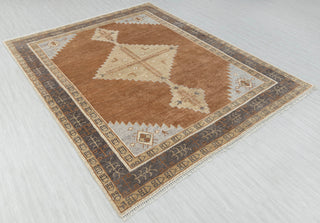 Warm Camel & Charcoal Tribal Diamond Medallion Hand-Knotted Wool Area Rug