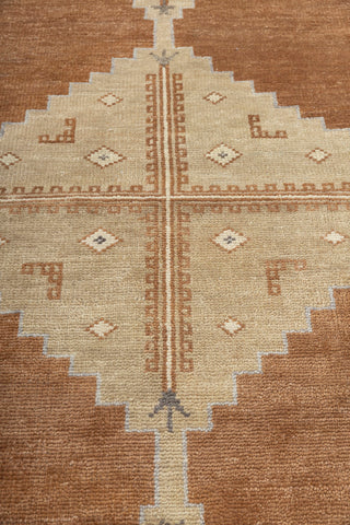 Warm Camel & Charcoal Tribal Diamond Medallion Hand-Knotted Wool Area Rug