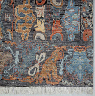 Slate Charcoal & Rust Caucasian Tribal Flame Motif Hand-Knotted Wool Area Rug