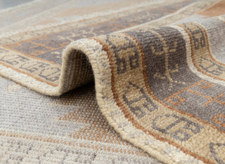 Warm Camel & Charcoal Tribal Diamond Medallion Hand-Knotted Wool Area Rug