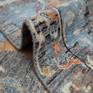 Slate Charcoal & Rust Caucasian Tribal Flame Motif Hand-Knotted Wool Area Rug