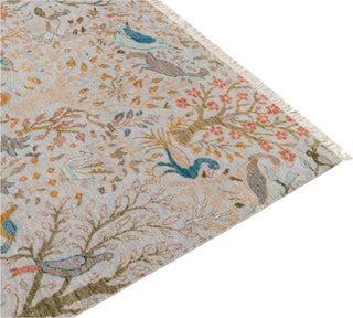 Ferns & Petals Gray Birds Hand Knotted Rug