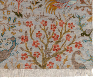 Ferns & Petals Gray Birds Hand Knotted Rug