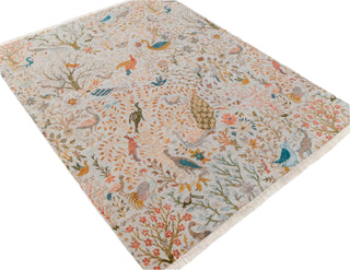 Ferns & Petals Gray Birds Hand Knotted Rug