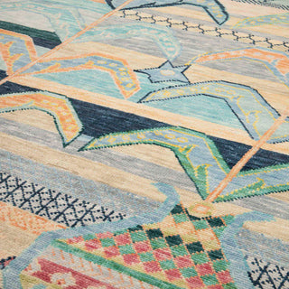 Mosaic 10x14 Blue Modern Tribal Oushak Wool Rug