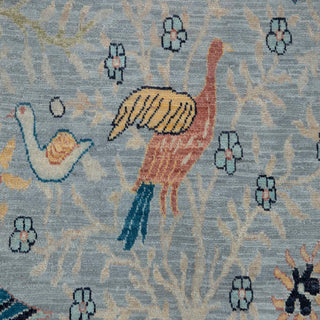 Gray Birds Peacock Gardens Fine Knotted Wool Rug