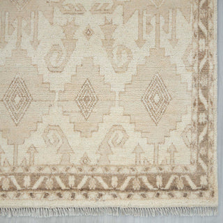 Cream & Taupe Geometric Kazak Tone-on-Tone Hand-Knotted Wool Area Rug