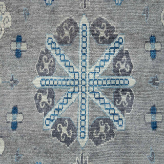 Slate & Steel Blue Caucasian Geometric Tribal Hand-Knotted Wool Area Rug