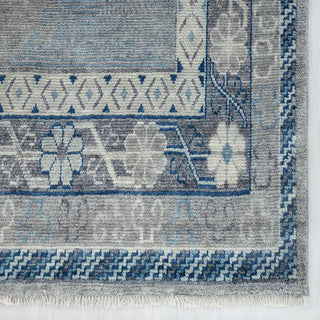 Slate & Steel Blue Caucasian Geometric Tribal Hand-Knotted Wool Area Rug
