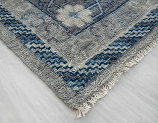 Slate & Steel Blue Caucasian Geometric Tribal Hand-Knotted Wool Area Rug