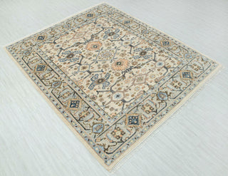 Elysian 8x10 Ivory Silver Inspired Oushak Hand Knotted Turkish Rug For Living Room