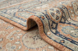 Terracotta & Slate Blue Geometric Medallion Hand-Knotted Wool Area Rug