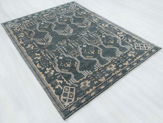 Slate 9x12 Blue Tribal Geometric Hand Knotted Wool Rug
