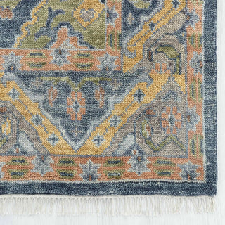 Slate Blue & Gold Tribal Medallion Hand-Knotted Wool Area Rug