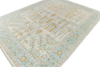 Harris Ivory & Aqua Tree-of-Life Hand-Knotted Wool Rug