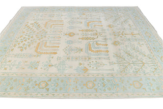 Harris Ivory & Aqua Tree-of-Life Hand-Knotted Wool Rug