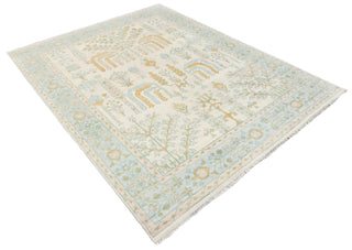 Harris Ivory & Aqua Tree-of-Life Hand-Knotted Wool Rug