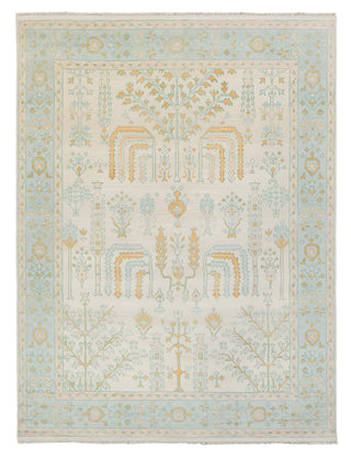 Harris Ivory & Aqua Tree-of-Life Hand-Knotted Wool Rug