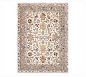 Persian Sultanabad Style Ivory & Slate Blue Hand-Knotted Wool Area Rug