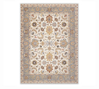 Persian Sultanabad Style Ivory & Slate Blue Hand-Knotted Wool Area Rug