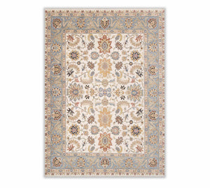 Ivory & Sky Blue Persian Floral Sultanabad Hand-Knotted Wool Area Rug