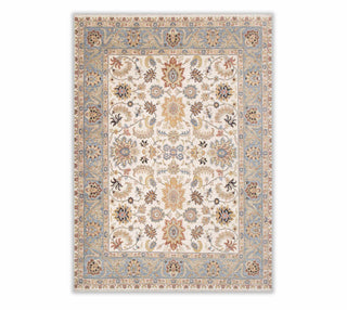 Ivory & Sky Blue Persian Floral Sultanabad Hand-Knotted Wool Area Rug