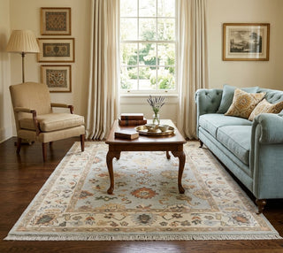Carolyn Blue Turkish 8x10 Distressed Look Oushak Wool Rug