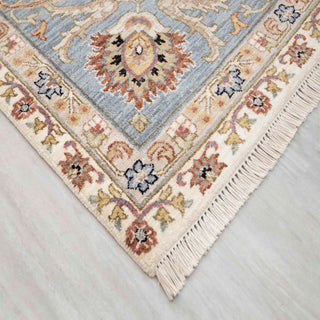 Ivory & Sky Blue Persian Floral Sultanabad Hand-Knotted Wool Area Rug